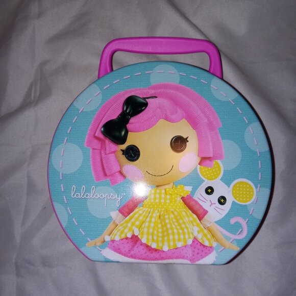 The Tin Box Co LalaLoopsy Collectible Round Lunch Tin – Pink & Blue Polka Dot - Picture 1 of 5